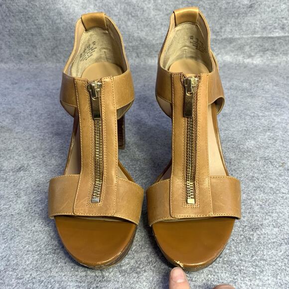 Franco Sarto Tan Leather Open Toe Zip Up Sandals, Women’s Size 8M 4” Heel - Picture 3 of 12